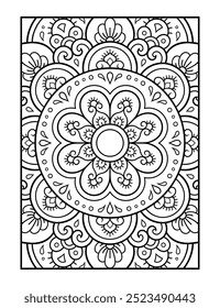 Outline floral pattern in mehndi style for coloring book page. Antistress for adults and children. Doodle ornament in black and white. Hand draw vector illustration.