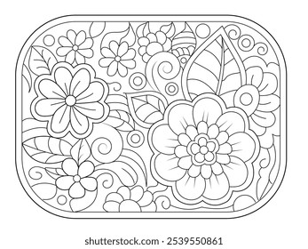 Outline floral pattern in mehndi style mandala for coloring book page. Antistress for adults and children,