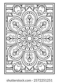 Outline floral pattern in mehndi style for coloring book page. Antistress for adults and children. Doodle ornament in black and white. Hand draw vector illustration.