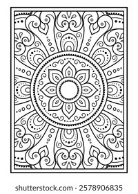 Outline floral pattern in mehndi style for coloring book page. Antistress for adults and children. Doodle ornament in black and white. Hand draw vector illustration.