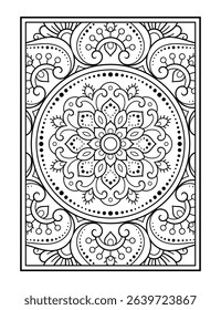 Outline floral pattern in mehndi style for coloring book page. Antistress for adults and children. Doodle ornament in black and white. Hand draw vector illustration.