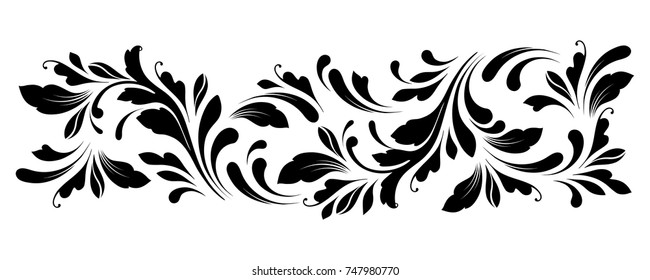 Outline floral pattern. Ornamental border for ribbons, fabric, wrapping, wallpaper, tape. Decorative design element for background and cover. Art work.