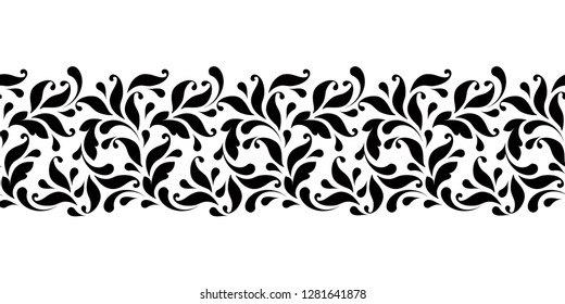 Outline floral pattern. Ornamental seamless border for ribbons, fabric, wrapping, wallpaper, tape. Decorative design element for background and cover.