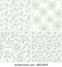 outline floral patterns in set