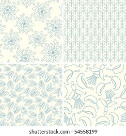 outline floral patterns in set