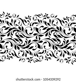 Outline floral seamless pattern. Endless ornamental border for ribbons, fabric, wrapping, wallpaper, tape. Decorative design element for background and cover.
