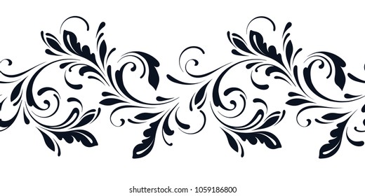 Outline floral seamless pattern. Endless ornamental border for ribbons, fabric, wrapping, wallpaper, tape. Decorative design element for background and cover.