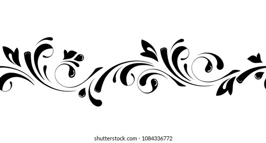 Outline floral seamless pattern. Endless ornamental border for ribbons, fabric, wrapping, wallpaper, tape. Decorative design element for background and cover.