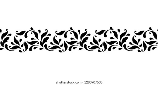 Outline floral seamless pattern. Endless ornamental border for ribbons, fabric, wrapping, wallpaper, tape. Decorative design element for background and cover.
