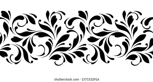 Outline floral seamless pattern. Endless ornamental border for ribbons, fabric, wrapping, wallpaper, tape. Decorative design element for background and cover.