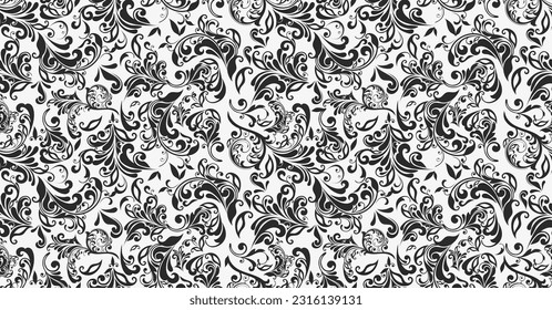 Outline floral seamless pattern. Endless ornamental border for ribbons, fabric, wrapping, wallpaper, tape. Decorative design element for background and cover.
