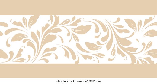 Outline floral seamless pattern. Endless ornamental border for ribbons, fabric, wrapping, wallpaper, tape. Vintage design element for background and cover.