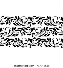 Outline floral seamless pattern. Endless ornamental border for ribbons, fabric, wrapping, wallpaper, tape. Decorative design element for background and cover.