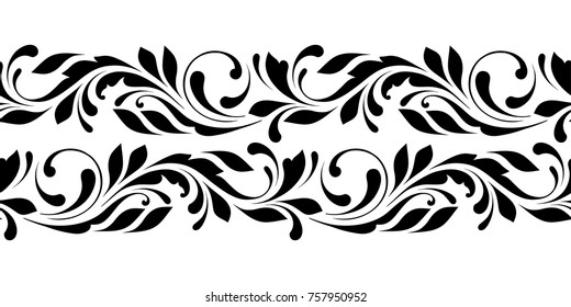 Outline floral seamless pattern. Endless ornamental border for ribbons, fabric, wrapping, wallpaper, tape. Decorative design element for background and cover.