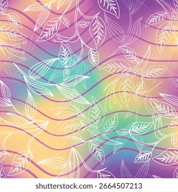 Outline floral seamless pattern leaves with colorful abstract background	
