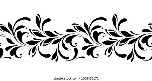 Outline floral seamless pattern. Ornamental border for background ribbon, fabric, wrapping, tape.