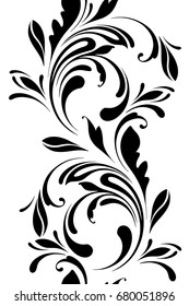 Outline floral seamless pattern. Ornamental border for ribbons, fabric, wrapping.