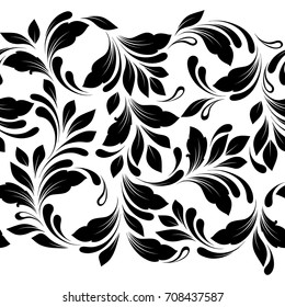 Outline floral seamless pattern. Ornamental border for ribbons, fabric, wrapping.
