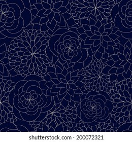 Outline Floral Seamless Vector Pattern. Ideal For Textile, Wrapping Paper, Wallpaper