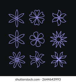 Contorno de vetor floral conjunto com formas pétalas abstratas em roxo, perfeito para arte mínima, ícones ou elementos decorativos