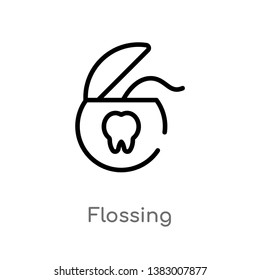 outline flossing vector icon. isolated black simple line element illustration from hygiene concept. editable vector stroke flossing icon on white background