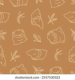 Outline Flour Sack Wheat Vector Seamless Pattern illustration Design