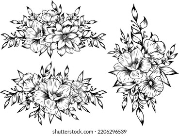 Outline Flower Bouquet Arrangement Set Decoration Stock Vector (Royalty ...