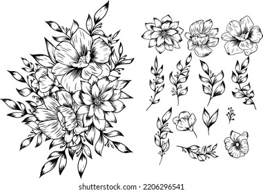 outline flower bouquet arrangement set decoration