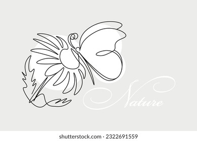 Outline flower chrysanthemum, chamomile in one line doodle style, minimalism, floral mood.