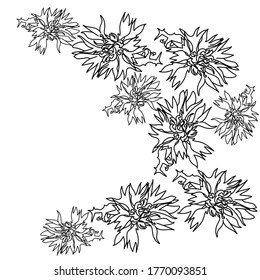 Outline flower corner frame, cute coloring page vector illustration for design and creativity