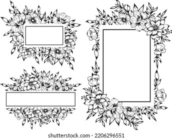 esquema de marco de flor con dibujos a mano