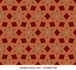 outline flower geometry pattern. gold on red. vector illustration.