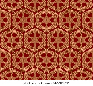outline flower geometry pattern. gold on red. vector illustration.
