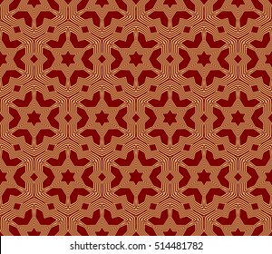 outline flower geometry pattern. gold on red. vector illustration.