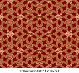 outline flower geometry pattern. gold on red. vector illustration.