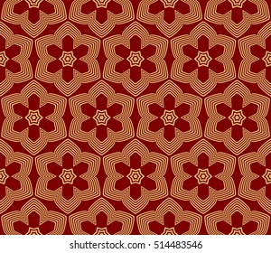 outline flower geometry pattern. gold on red. vector illustration.