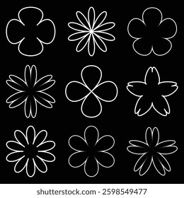 outline flower icon set vector 