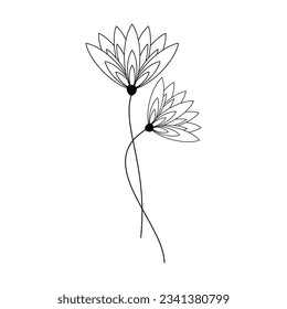 Guión del vector de icono de flor. Silhouette de contorno de hojas dibujadas a mano aislada. Dibujo floral, diseño gráfico, impresión lineal, marca, tarjeta, afiche, logo, signo, símbolo, ilustración botánica.