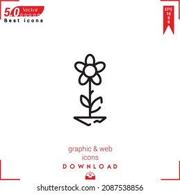 Icono de la flor de contorno. vector de icono de flor aislado en fondo blanco. Diseño gráfico, diseño material, aplicación móvil, logotipo, interfaz de usuario. Vector de formato EPS 10