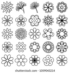 outline flower icon vector set