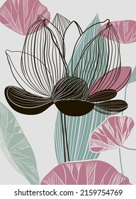 Rahmenblume. Lily im Vektorstil auf minimalistischem abstraktem Hintergrund.