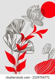 Outline flower. Lily in vector style on a minimalistic abstract background.