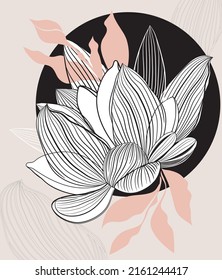 Outline flower. Lily in vector style on a minimalistic abstract background.