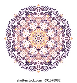 Outline flower mandala. decorative ornament. floral design element. flower vector mandala. hippie stuff. Purple gradient colors.