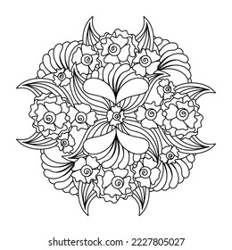 Esquema del patrón de flor para la página del libro de coloreado. Antiestrés para adultos. Ilustración vectorial en blanco y negro con doodle.