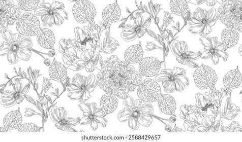 Outline Flower seamless pattern for fabric, wrapping paper and prints