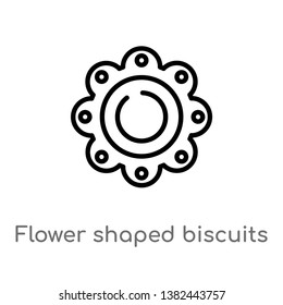outline flower shaped biscuits vector icon. isolated black simple line element illustration from food concept. editable vector stroke flower shaped biscuits icon on white background