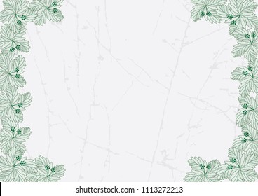 Outline flowers border on white marble background.