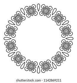 Outline flowers circle frame design, monochrome, floral border