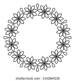 Outline flowers circle frame design, monochrome, floral border
